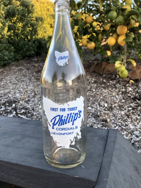 Old Vintage 26oz Pyro Label Phillips Cordial Devonport Tasmania Bottle