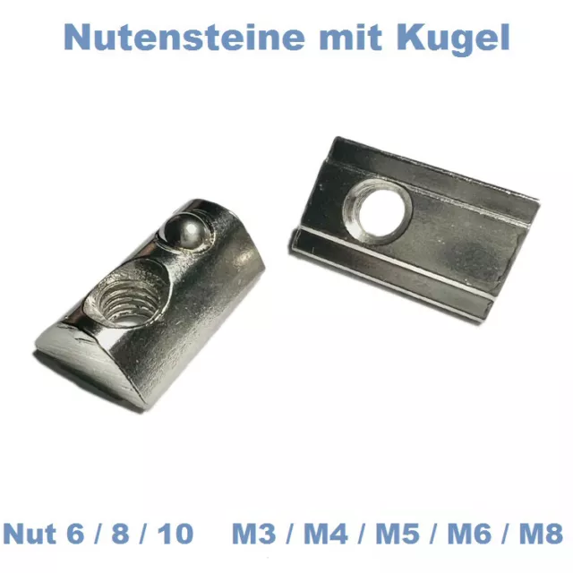 Nutensteine mit Zentrierung Federkugel Aluprofil Nut6 Nut8 Nut10 M3 M4 M5 M6 M8