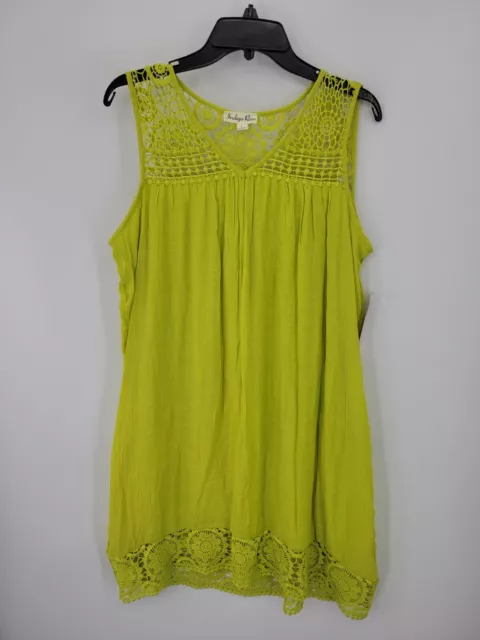 Indigo Rose Dress Womens Large Sleeveless Lime Green Lace Insert Flowy Boho