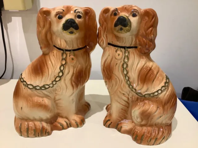 Vintage Staffordshire Pair of Brown & White Spaniel Mantle Wally Dogs