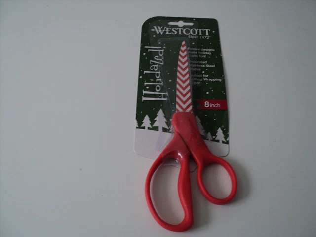Tijeras Westcott Holidazed 8 pulgadas Navidad Navidad Rojo Tira en Zigzag Nuevas