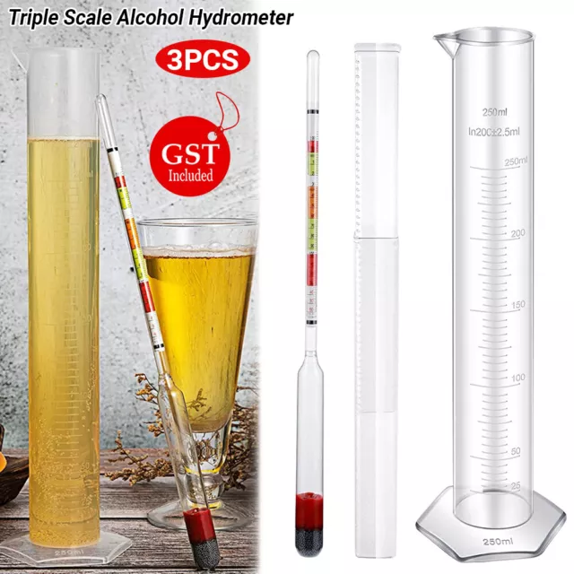 3pcs Triple Scale Alcohol Hydrometer and Test Jar for Home Brew Wine Bezh PU