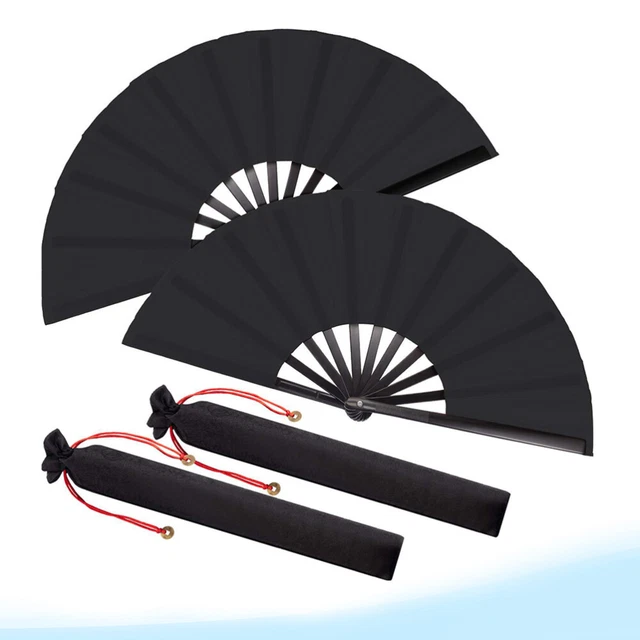 Set 2 ventilatori palmari cinesi scomparti pieghevoli neri ventilatore manuale
