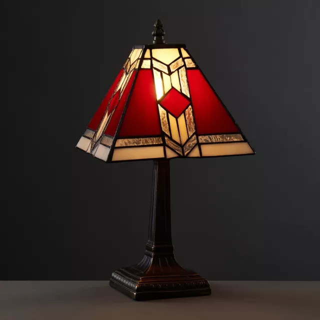 Traditional Table Lamp Antique Brass Stained Glass Vintage Tiffany Style Light 3