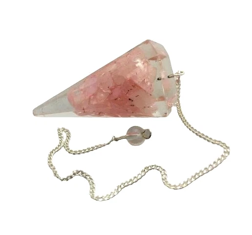 Rose Quartz Crystal Gemstone Pendulum Organite Faceted Orgone Reiki Chain K5373