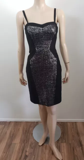 Milly Black Silver Bandeau Body Con Evening Cocktail Mini Dress sz 0 NWT New!