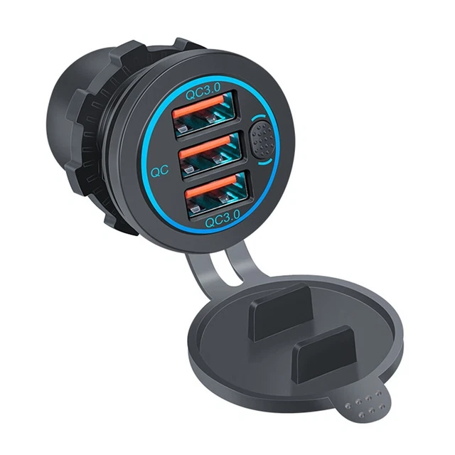 Chargeur rapide QC3.0 3 USB port prise de courant DEL pour voiture bateau marine