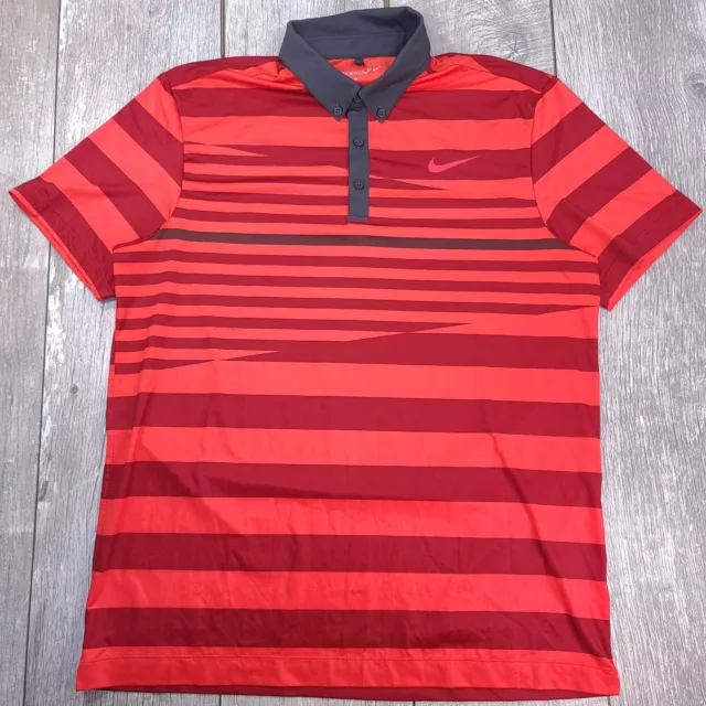 Nike Golf Sport Polo Shirt Men Large Red Short Sleeve Stripe Performance Stretch