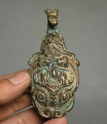 9CM Old Ancient China Chinese Bronze Dynasty Palace Beast Face Pendant Hook