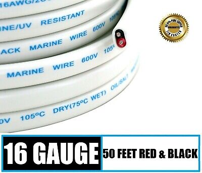 16 Gauge AWG Marine Grade Wire Cable Tinned OFC Copper Duplex 16/2 - 50 Feet