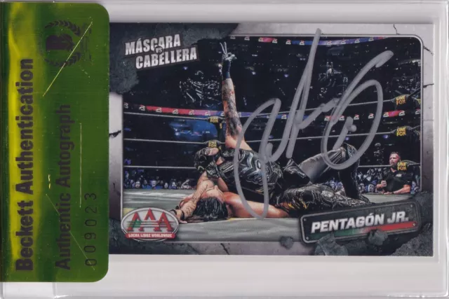 Pentagon Jr Signed 2019 Panini Lucha Libre AAA Mask vs Hair Card #MVC-13 BAS COA