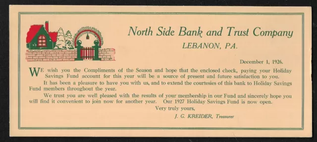 1926 Lebanon, PA - North Side Bank and Trust Company Advertising Blotter