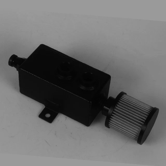 1L Aluminum Oil Catch Can Tank w/ Breather Filter & Drain Tap Baffled Black