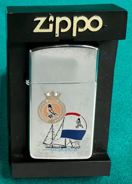 Vintage Zippo (High Polished Chrome) Slim Line "H.M.C.S. Oriole" Lighter