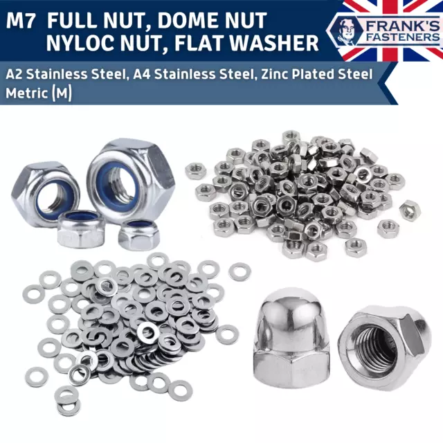 M7 Washers Nuts Hex Full Nyloc Dome Nut Zinc Plated Steel A2 A4 Stainless Steel