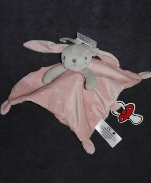 Doudou Plat Lapin Rose SIMBA NICOTOY KIABI Etoile Blanche Attache Tétine 100Neuf