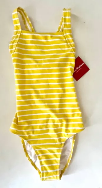 NWT Hanna Andersson Girls Yellow Stripe One-Piece Swimsuit Size 150 12 Years