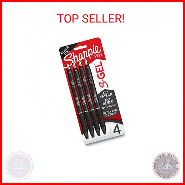 SHARPIE S-Gel, Gel Pens, Ultra Fine Point (0.38mm), Black, 4 Count