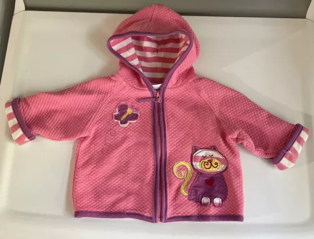 Hanna Andersson Pink Cotton Hooded Jacket Embroidered Cat Spring Zip Up 60 3-6 M