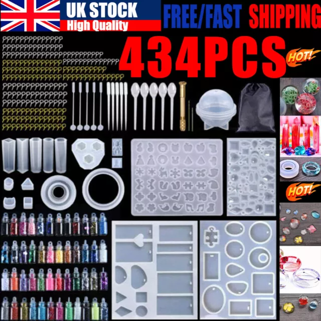 434 Pcs Resin Casting Epoxy Molds Silicone Jewelry Making DIY Craft Mould Kit UK