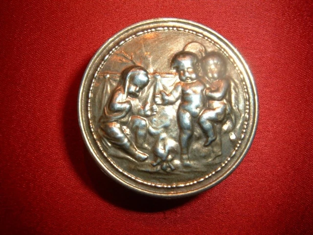 Antique FrenchSterling Vermeil Silver Pill Box Cupid Decor Hallmarked 19th C