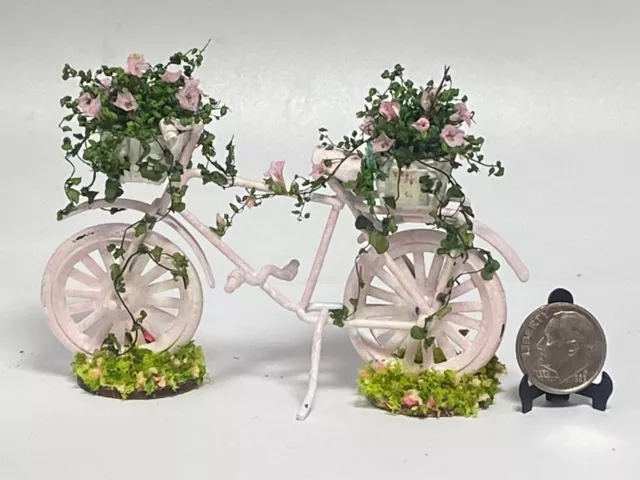 OOAK Shabby Chic Rose of Sharon Decorated Bicycle 1:12 Mini Dollhouse signed '23
