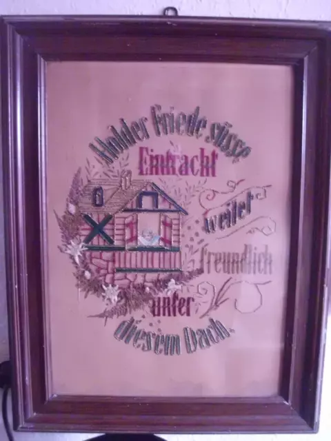 Antiker Haussegen mit ENGEL TRAUTES HEIM   gerahmt um 1900 MIT EDELWEISS