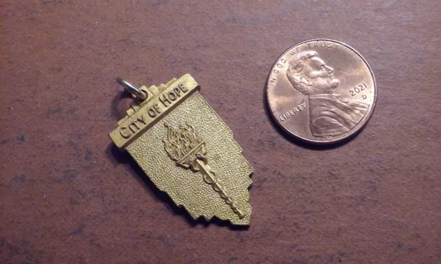 Vintage City Of Hope Medal Pendant w/ Lit Torch Gold-Tone Brass Metal
