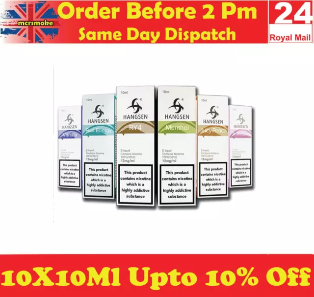 Hangsen E Liquid 10X10Ml Vape Juice 0mg/ml-18mg/ml 70Pg 30Vg Pack Of 10 UK Stock