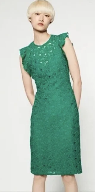 slim fit dress slacks Lime Green Lace Midi Dress with Open Back YEMA main image 0