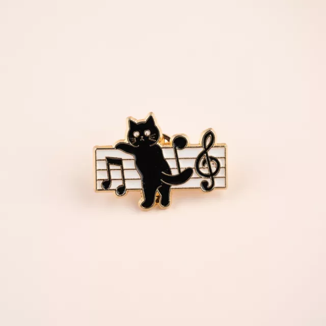 Cute Adorable Black Cat Piano Music Notes Keyboard Kitten Pin Brooch Badge Style