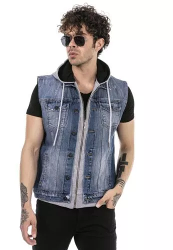 Redbridge Gilet pour Homme Denim Veste Jeans à Capuche Gilet Loisirs Capuche