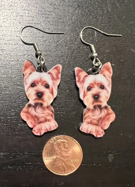 Acrylic Yorkshire Terrier Dog Earrings Dangle Novelty Pet Jewelry Charms-NEW-USA