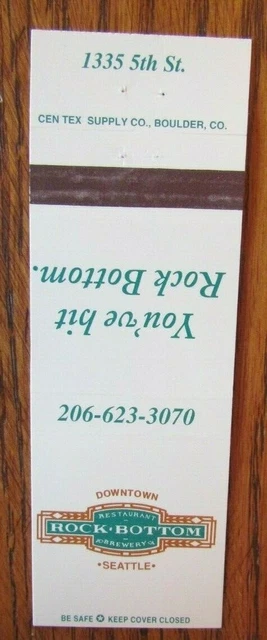 Rock Bottom Brewery Brew Pub Matchbook Matchcover (Seattle, Washington) -E1