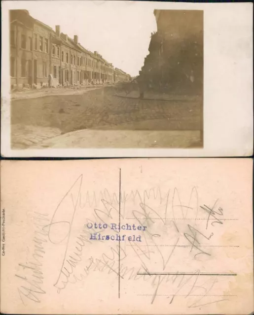 Ansichtskarte  zerstörte Straße - WK 1 Privatfoto Ak Belgien 1917
