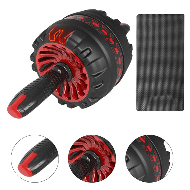 Rouleau Abdominal 4 Roues AB Roller Rouge + Tapis Genoux - Entraîneur Abdos Puissant & Sécurisé Pour Hommes & Femmes