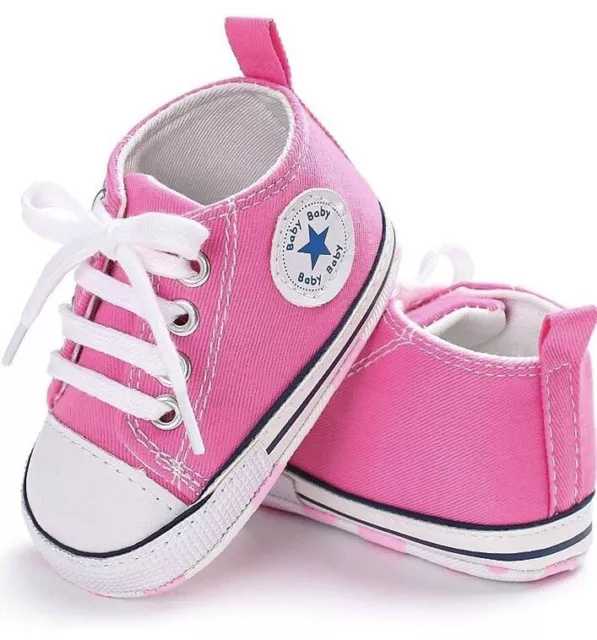 Converse Style Canvas Baby Shoes Pram Shoes Trainers Pink 0-6 Months