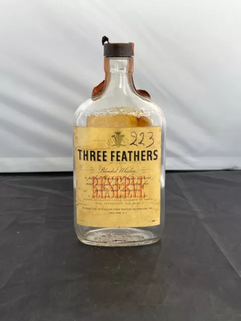 Vintage 1945 World War II Three Feathers Whiskey Bottle