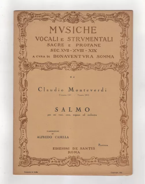 MONTEVERDI CLAUDIO Spartito Musicale SALMO Partitura Casella De Santis Roma 1951