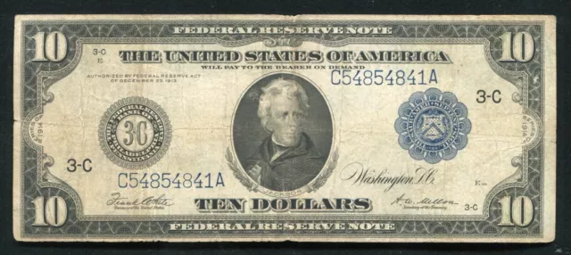 FR. 915c 1914 $10 TEN DOLLARS FRN FEDERAL RESERVE NOTE PHILADELPHIA,PA VERY FINE