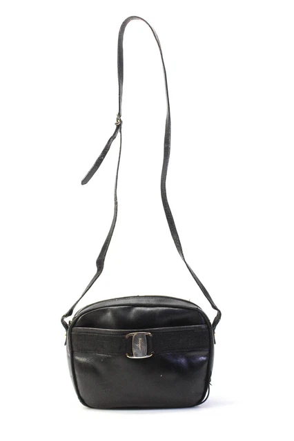 Salvatore Ferragamo Vintage Womens Leather Crossbody Shoulder Handbag Black