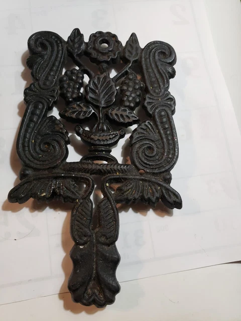 Vintage antique  The Grape cast iron floral design trivet markedH 1960