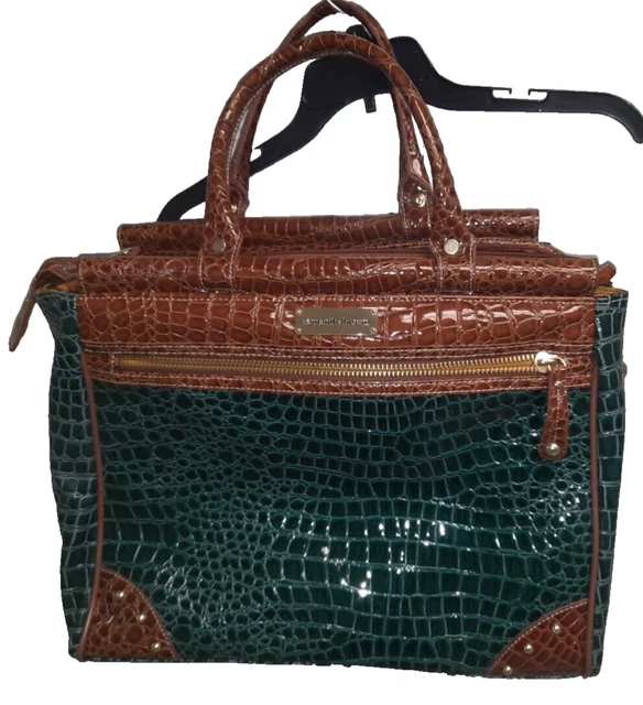 Big Samantha Brown Green Moc Croc LARGE Perfect Tote Travel Bag Multi