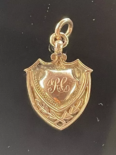 Real Antique 9ct Gold Fob -9ct 375 Gold Shield Medal Fob Pendant Charm ,WOW!