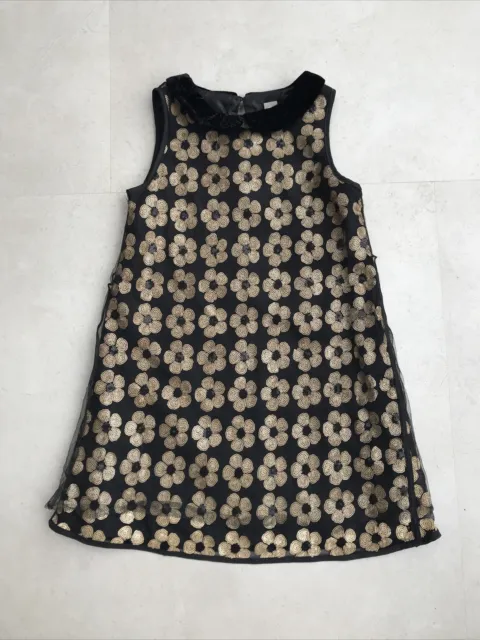 AM. Girls Age 7 Years Black Gold Sequin Floral Dress PRETTY STUNNING WOW SUMMER