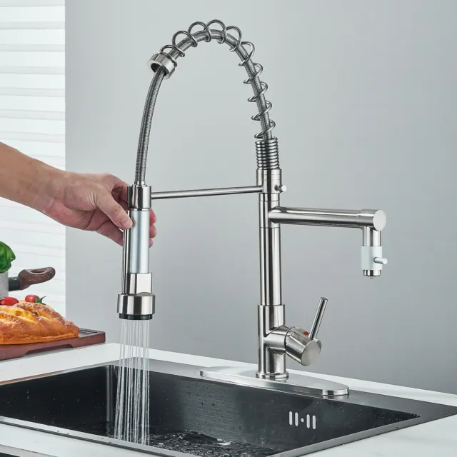 Modern Mono Kitchen Sink Mixer Taps Pull Out 360° Twin Spout Spray Single Level