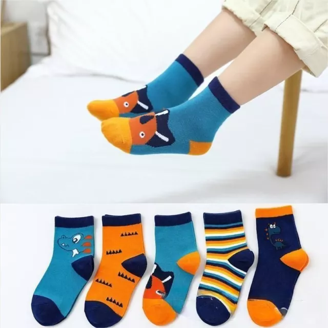 5 Pairs Girls Boys Kids Cute Warm Breathable Cotton Cartoon Mid-Calf Soft Socks