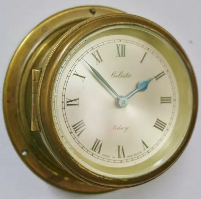 Süße antike englische Celeste 8 Tage Miniatur Messing Versand Uhr Wanduhr 2