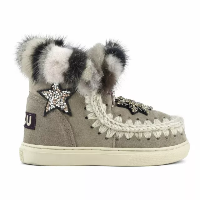 MOU Stivale ESKIMO SNEAKER KID STAR PATCHES & MINK FUR TRIM MUFK111006A BOOTS