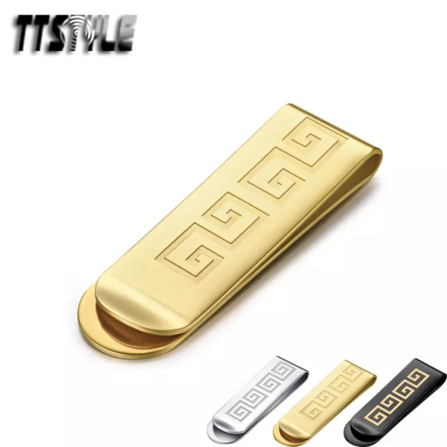 High Quality TTstyle 316L Stainless Steel Greek Key Money Clip 3 Colours NEW